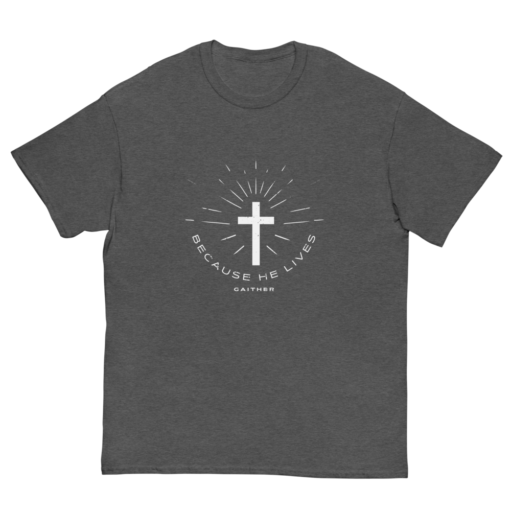 Because He Lives Cross Burst Dark Heather T-Shirt