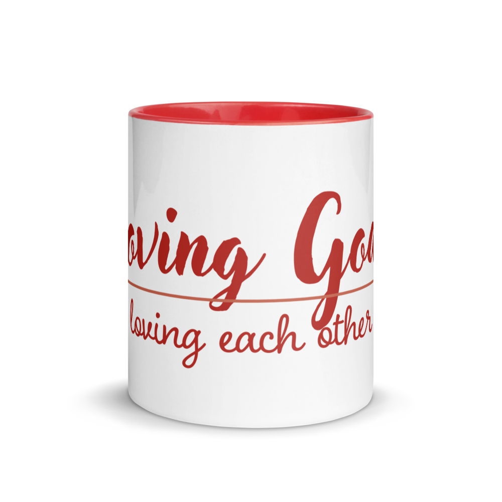 Loving God, Loving Each Other Red Two Tone Mug