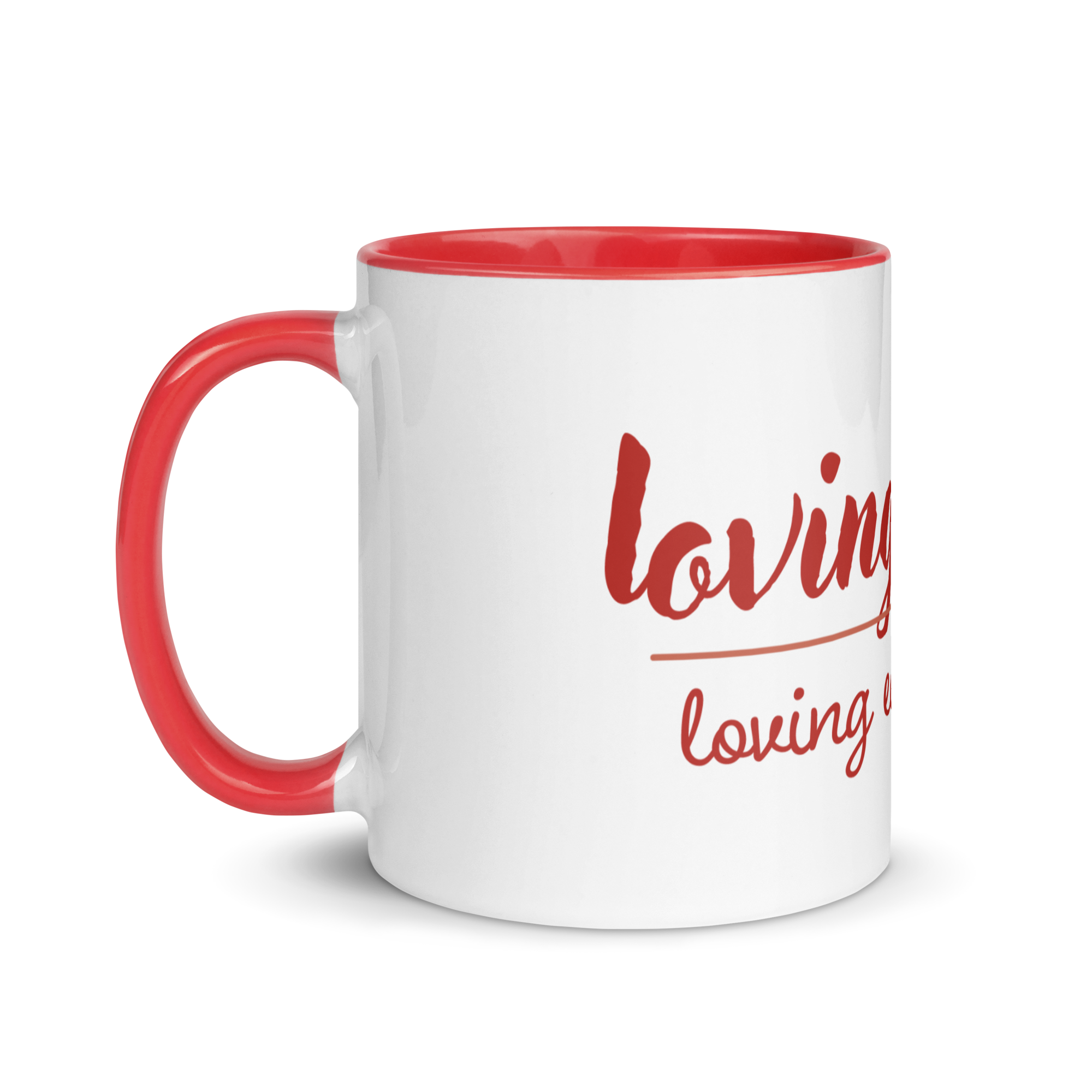 Loving God, Loving Each Other Red Two Tone Mug Left