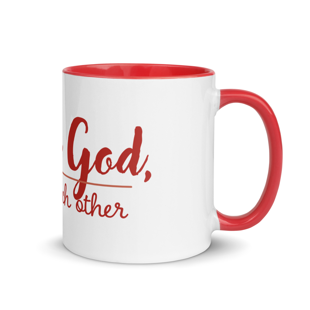 Loving God, Loving Each Other Red Two Tone Mug